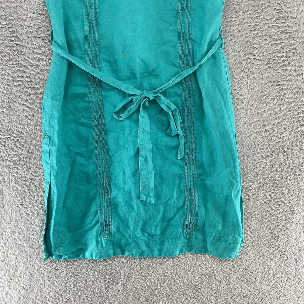 Mojito Linen Dress Womens Medium Turquoise‎ Blue Sleeveless Belted Cruise Resort